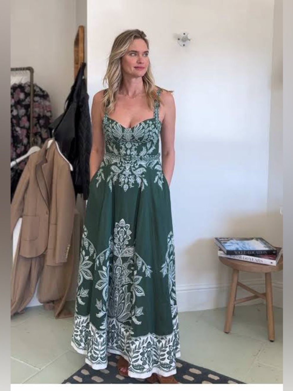 Commense Printed Green Dress with Belt - Picture 4 of 10